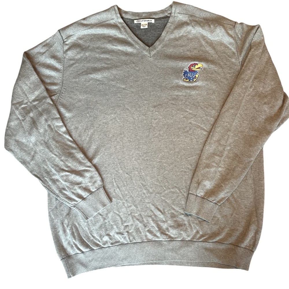 Cutter & Buck Gray Men's Sweater with Kansas Jayhawks Logo XXL - Picture 2 of 6